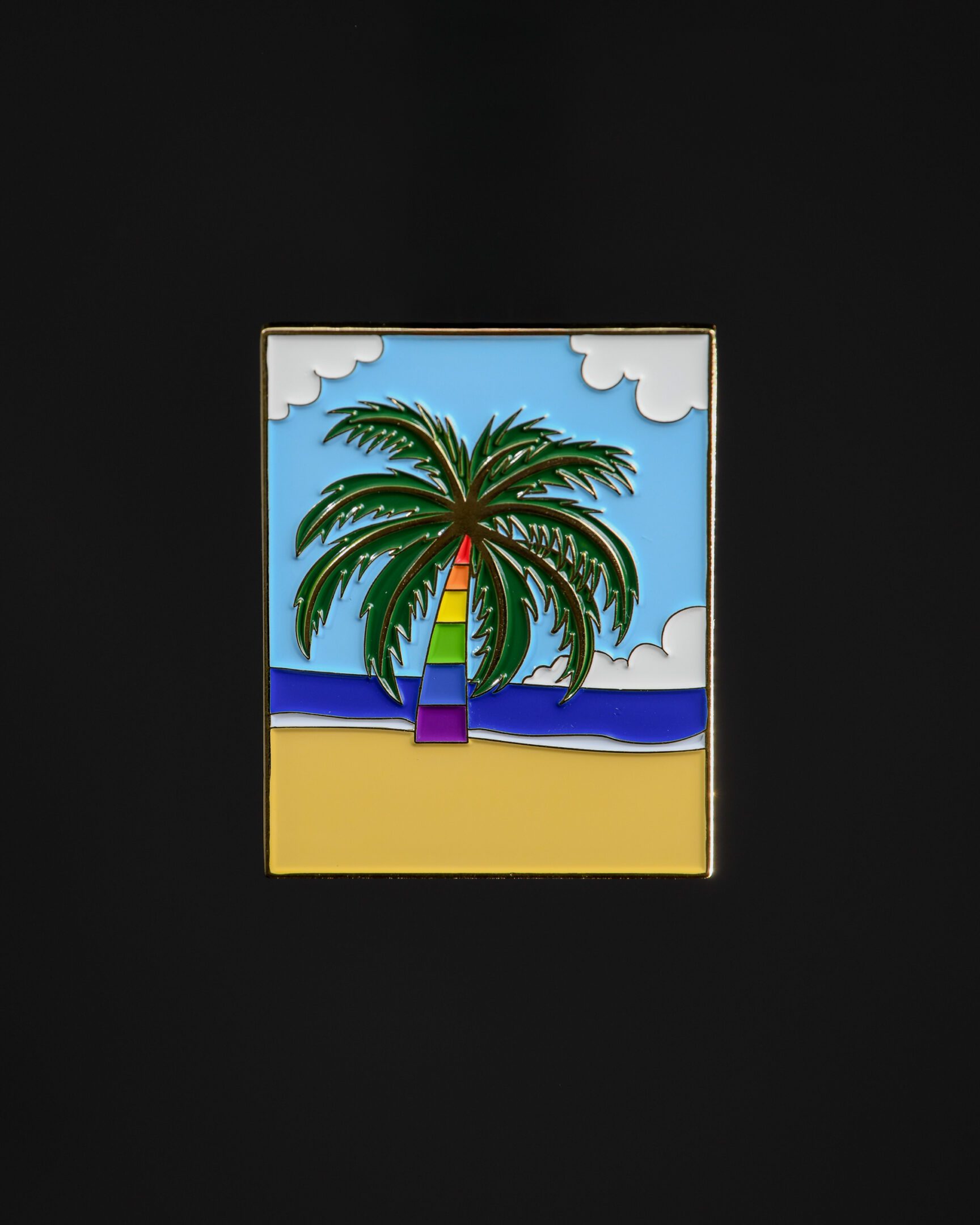 Colorful palm tree on beach pin design.