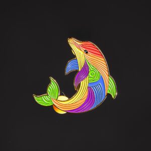Colorful abstract dolphin on black background.
