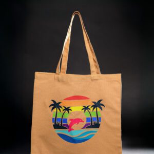 Tote bag with tropical dolphin design.
