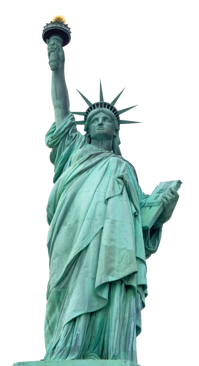 The Statue of Liberty against a clear background.